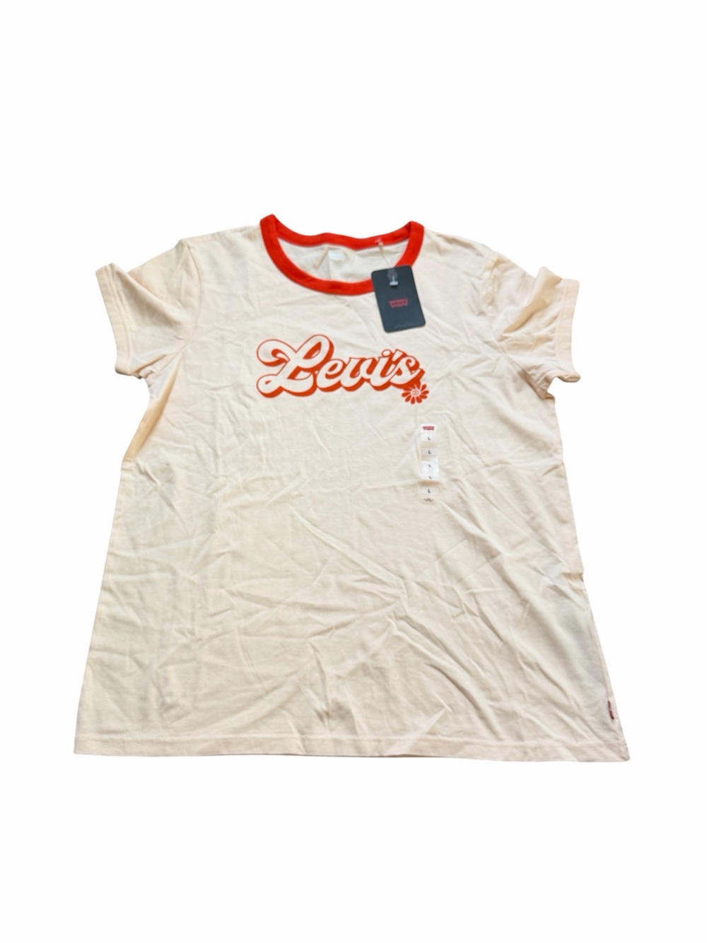 Levi's Women’s Peach and Burnt Orange Ringer Tee Large